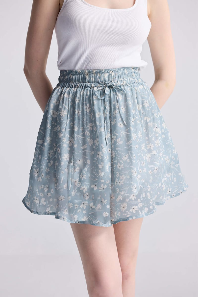 Drawstring Short Skirt - Floral Poetry