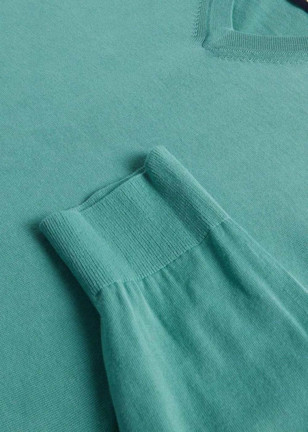 Fine Gauge Cotton V-Neck Sweater - Sage - XXL (46) - Sweater