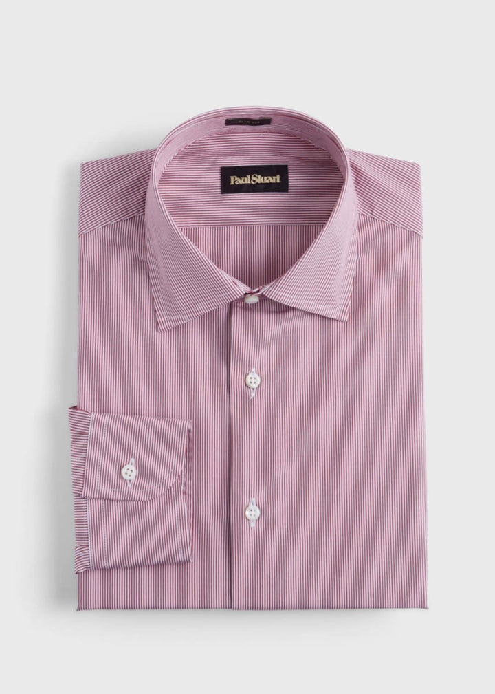 Fine Stripe Slim Fit Dress Shirt - Red - 18 (X Long) - Dress Shirt