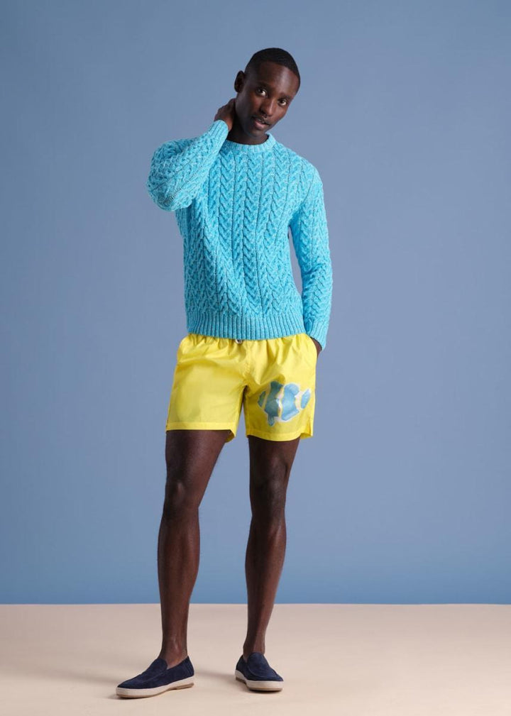 Fish Print Swim Trunk - Yellow - Swim Trunk
