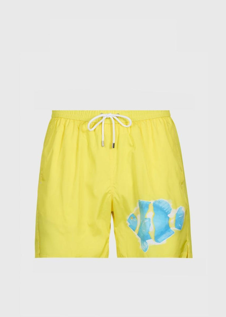 Fish Print Swim Trunk - Yellow - Swim Trunk