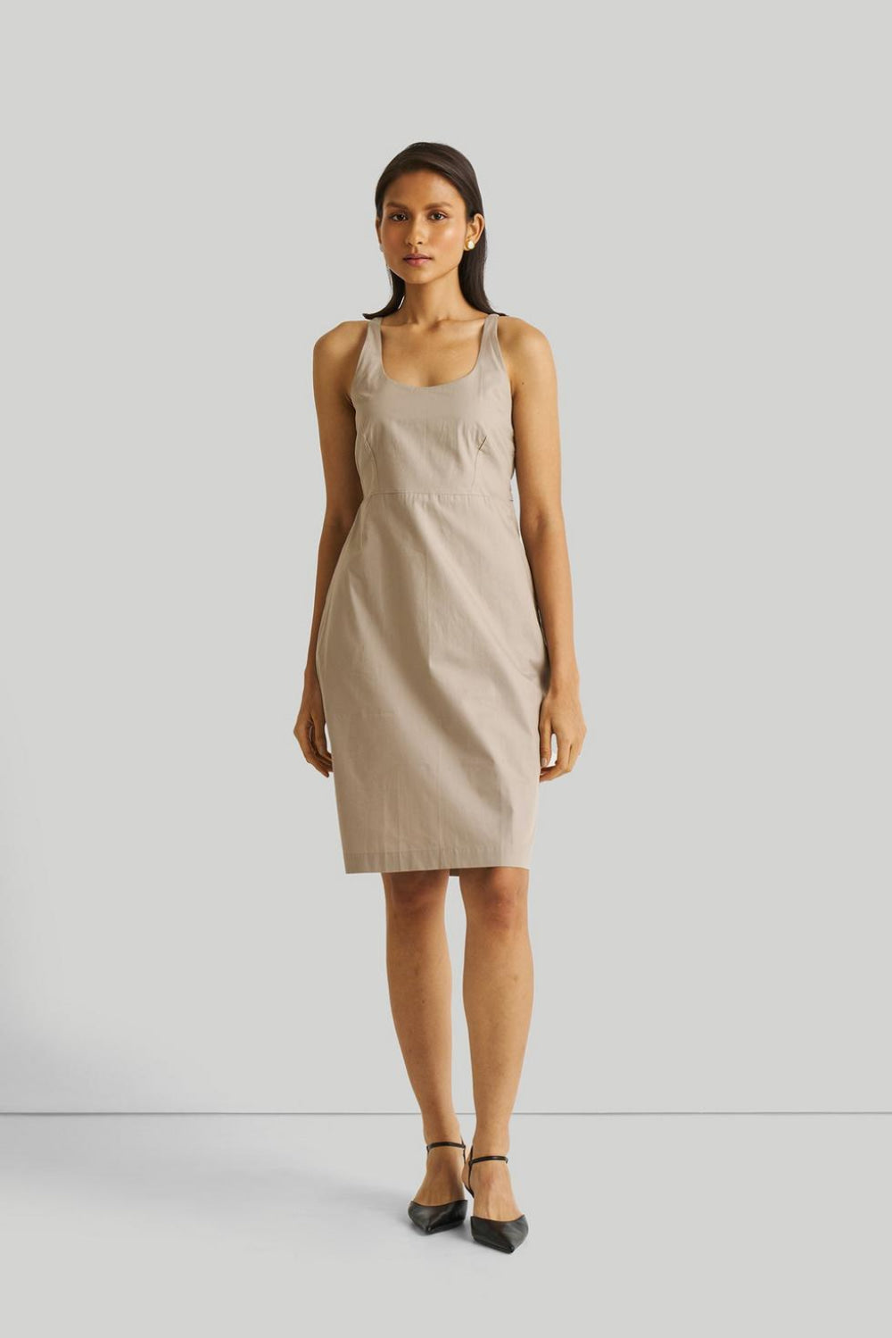 Fitted Knee Length Dress - Poplin Ecru - Dresses