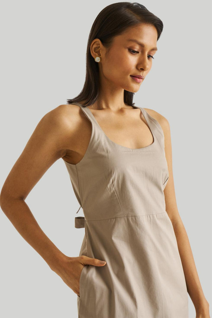 Fitted Knee Length Dress - Poplin Ecru - Dresses