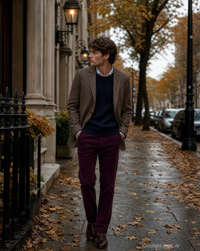Five Pocket Corduroy Trouser - Wine - Pants