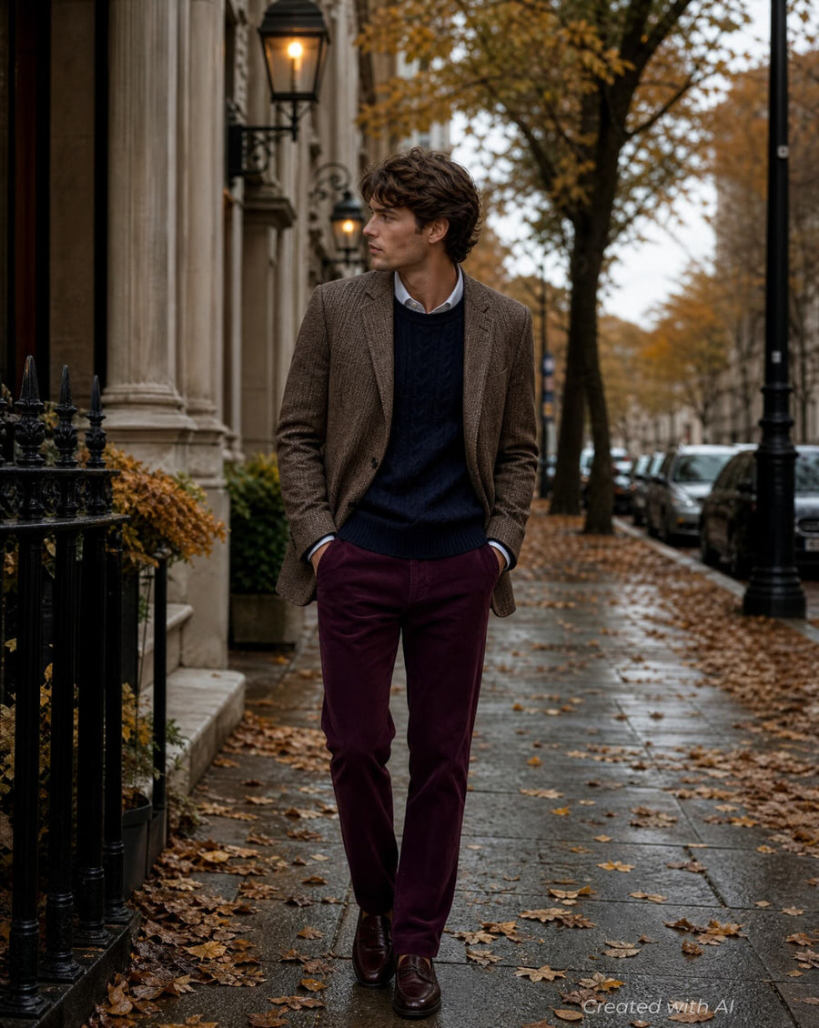 Five Pocket Corduroy Trouser - Wine - Pants