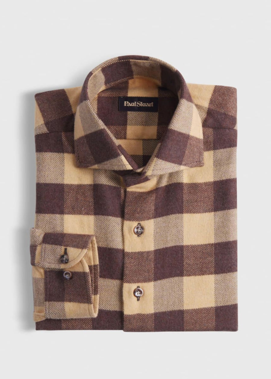 Flannel Buffalo Check Sport Shirt - Mustard - Collared Shirt