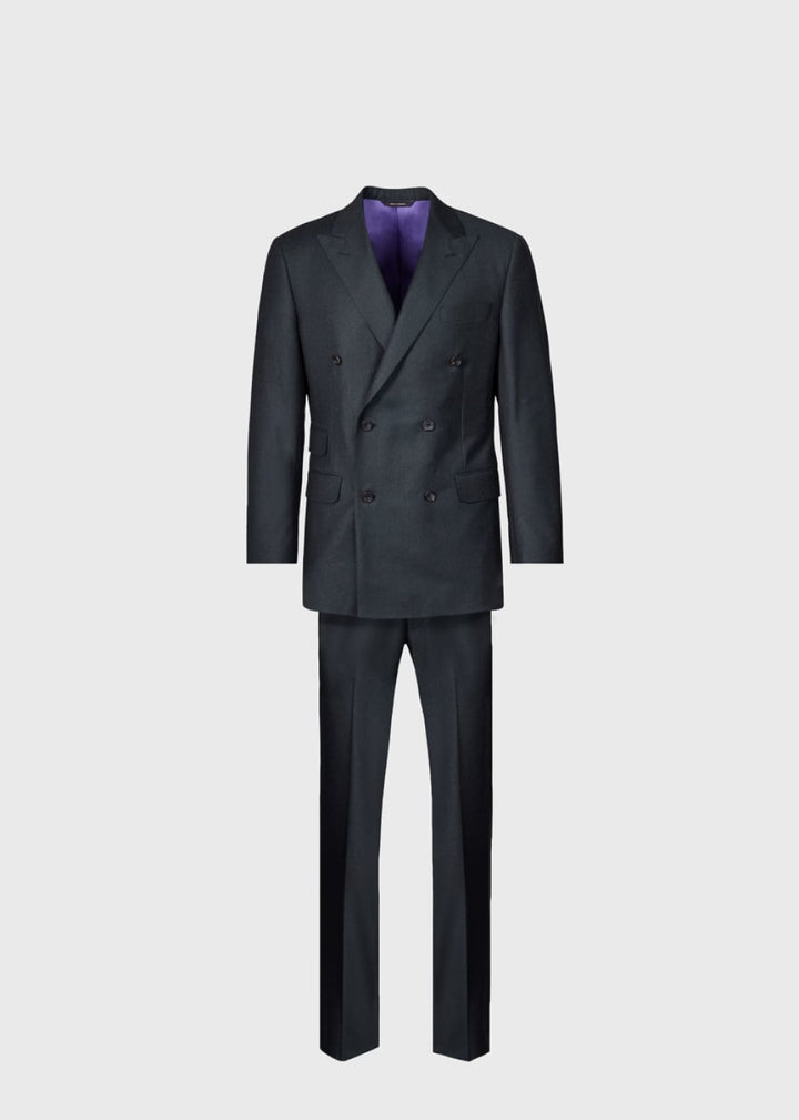Flannel Double Breasted Suit - Olive - 46 - Suit