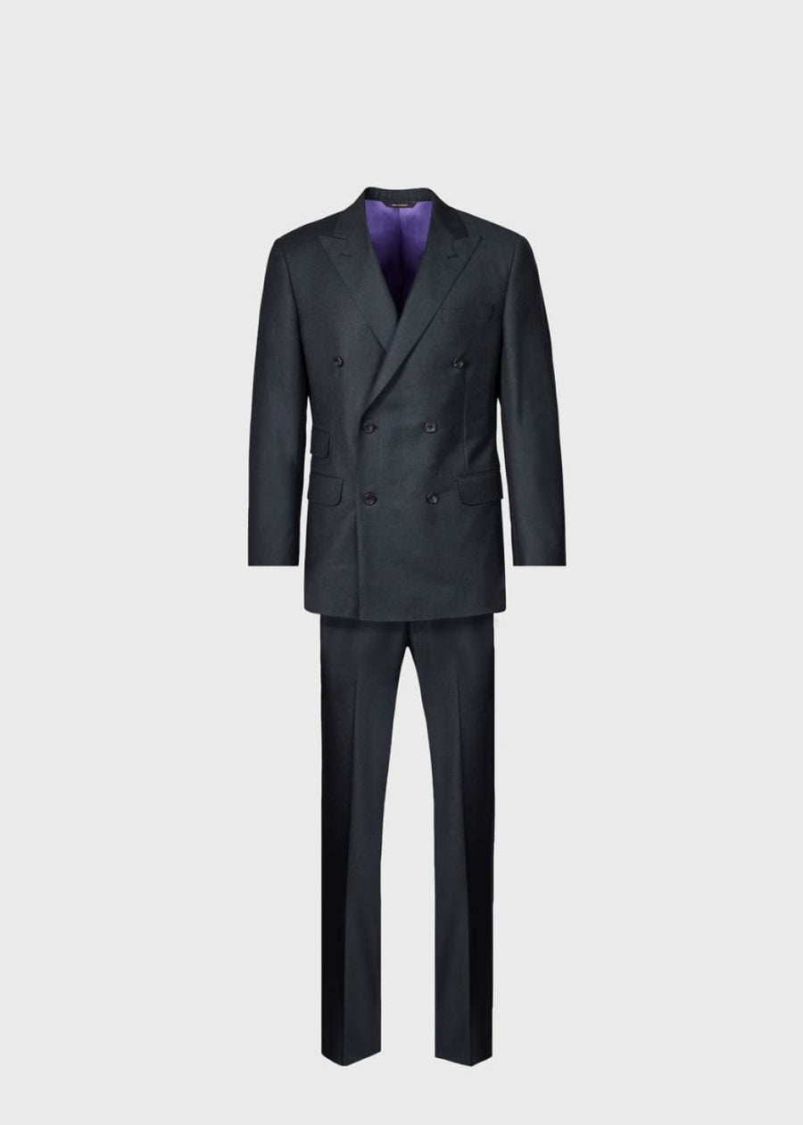 Flannel Double Breasted Suit - Olive - 46 - Suit