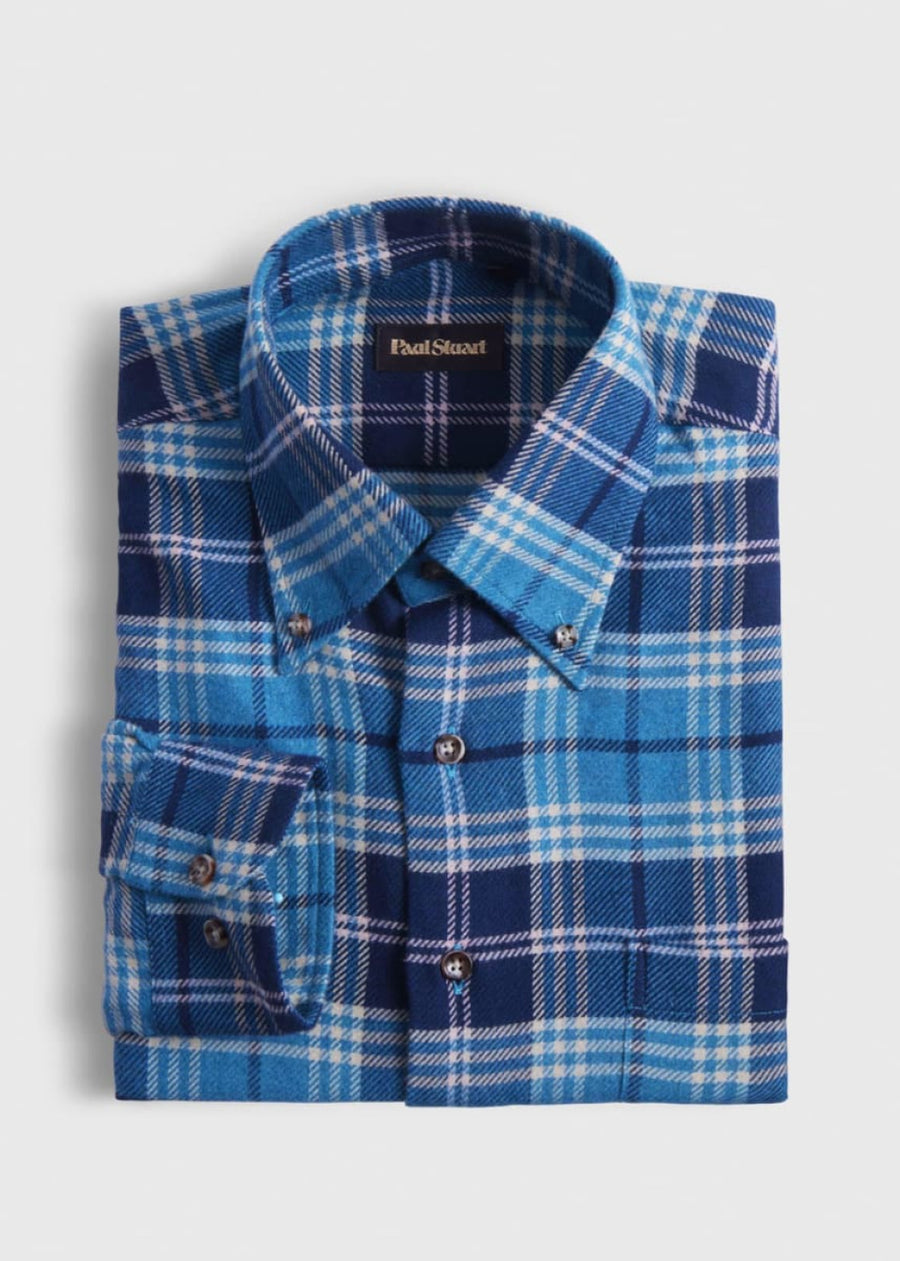 Flannel Plaid Sport Shirt - Blue/Purple - XL (44) - Collared Shirt