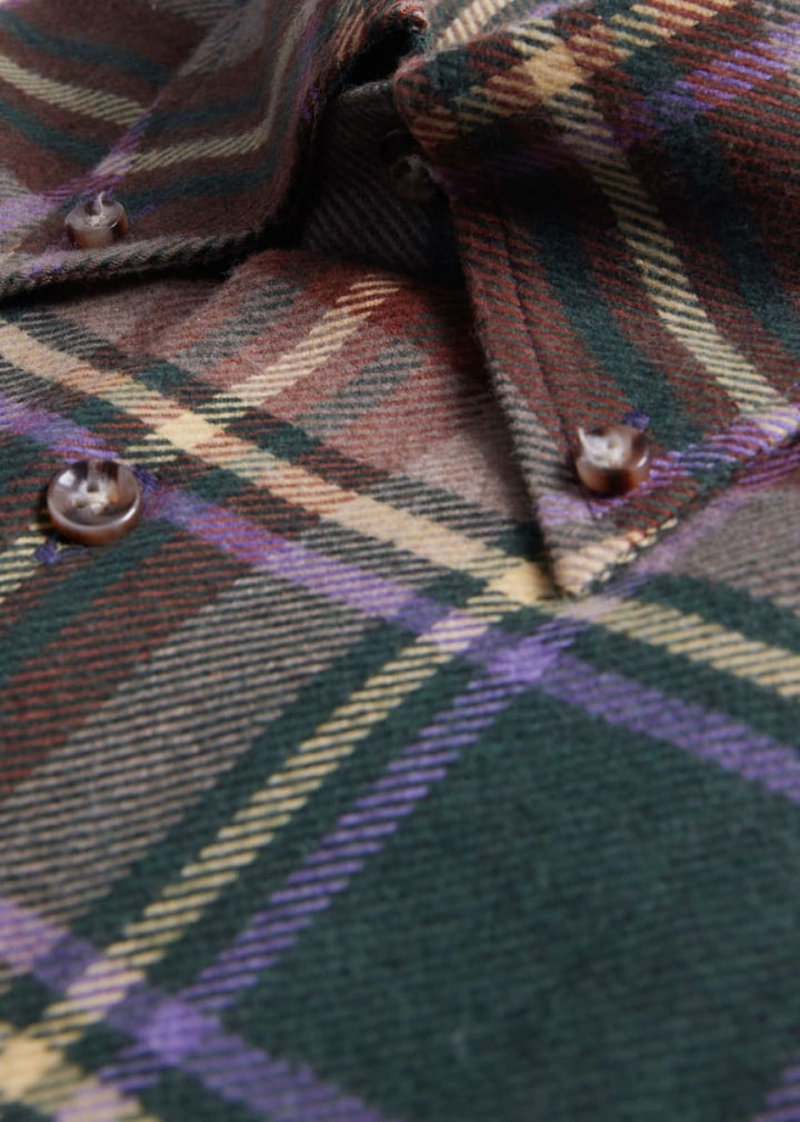 Flannel Plaid Sport Shirt - Olive/Brown - XL (44) - Collared Shirt