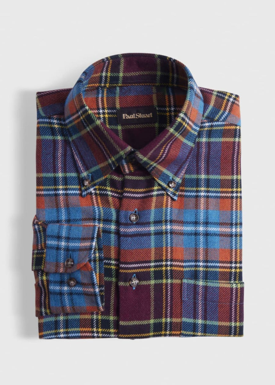Flannel Plaid Sport Shirt - Orange - XL (44) - Collared Shirt
