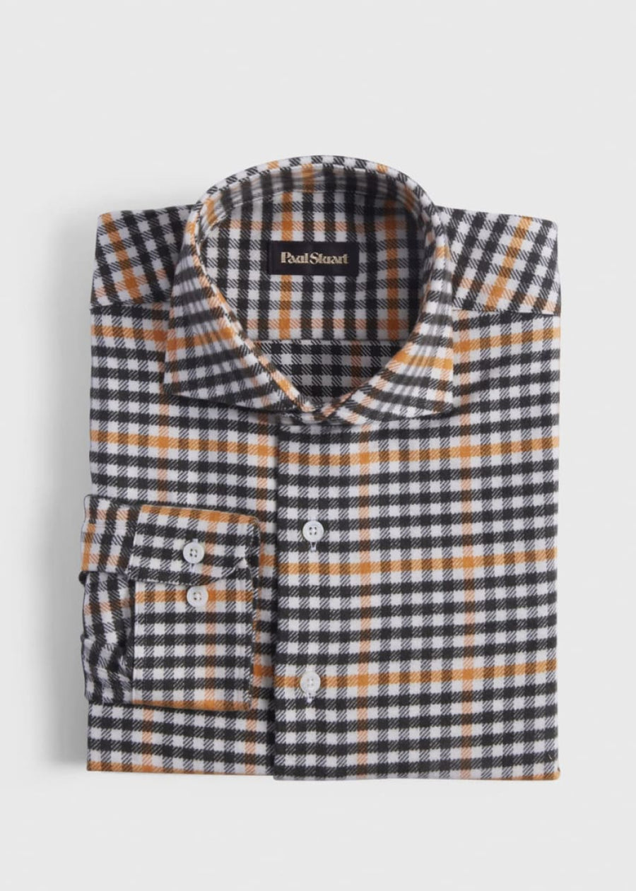 Flannel Small Plaid Sport Shirt - Olive - Collared Shirt