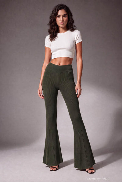 Flare Sweater Pants - Olive - Pants
