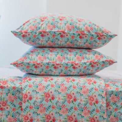 Flat Sheet Twin - Aqua Floral - OS - Sheets