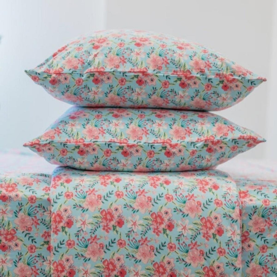 Flat Sheet Twin - Aqua Floral - OS - Sheets