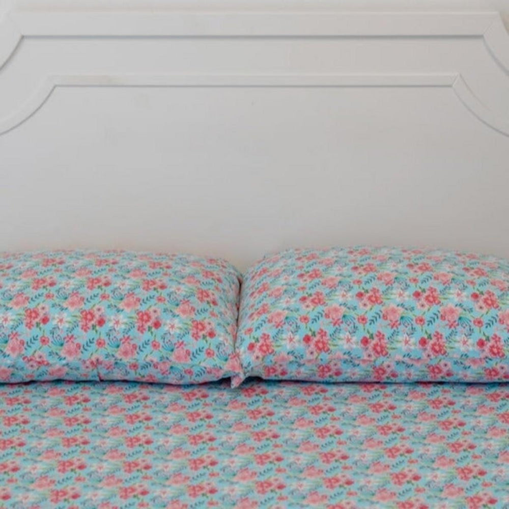 Flat Sheet Twin - Aqua Floral - OS - Sheets