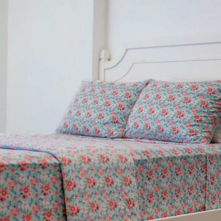 Flat Sheet Twin - Aqua Floral - OS - Sheets