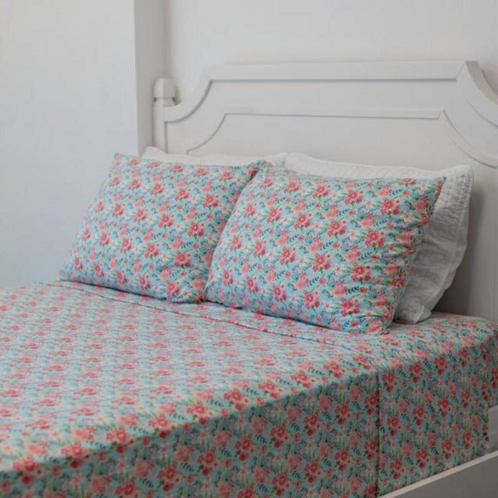 Flat Sheet Twin - Aqua Floral - OS - Sheets