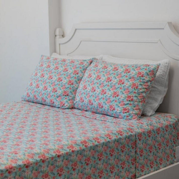 Flat Sheet Twin - Aqua Floral - OS - Sheets