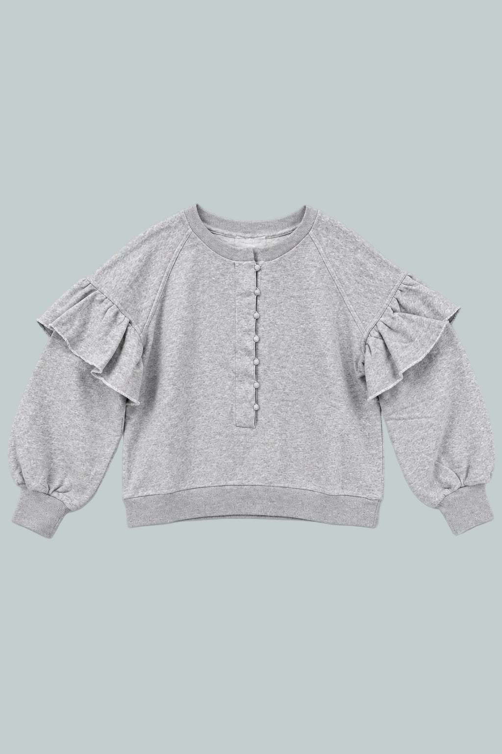Henley Ruffle Sweatshirt - Heather Gray