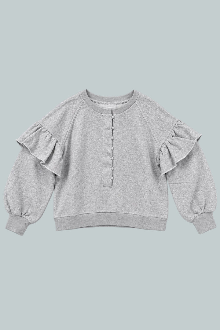 Henley Ruffle Sweatshirt - Heather Gray