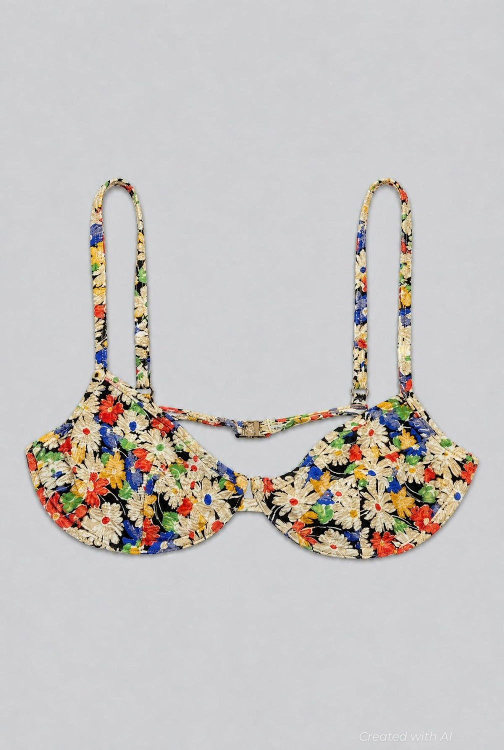 Floral Balconette Bikini Top - Black Combo - Bikini Top