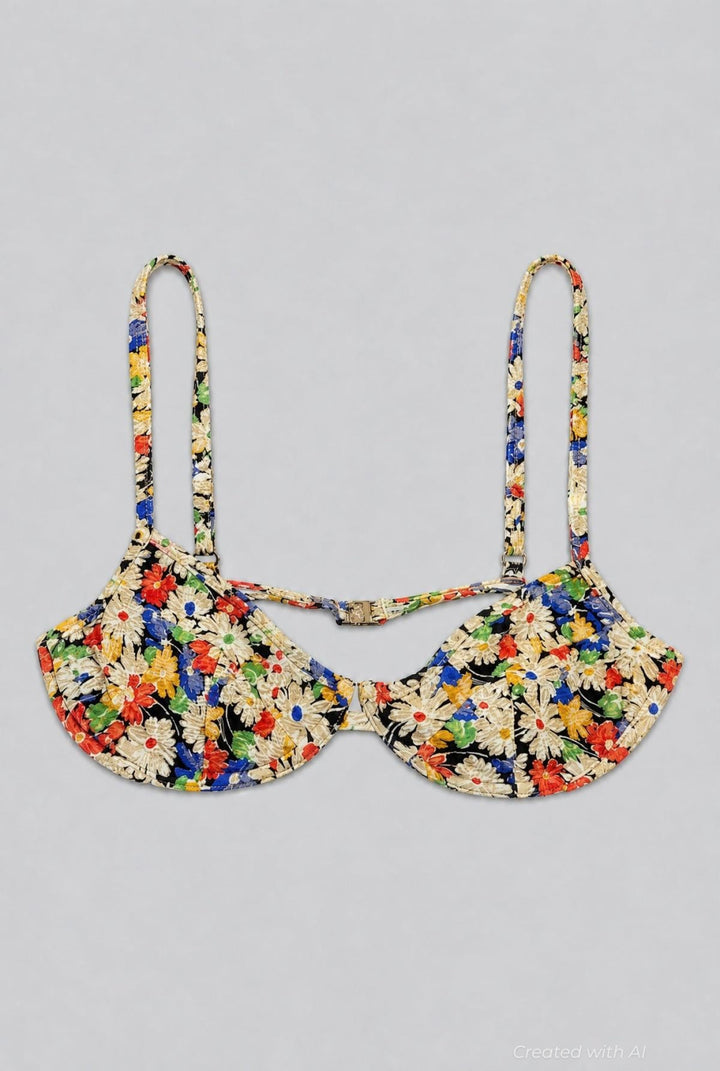 Floral Balconette Bikini Top - Black Combo - Bikini Top