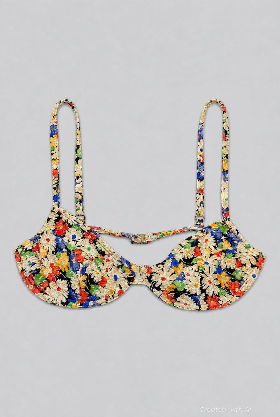 Floral Balconette Bikini Top - Black Combo - Bikini Top