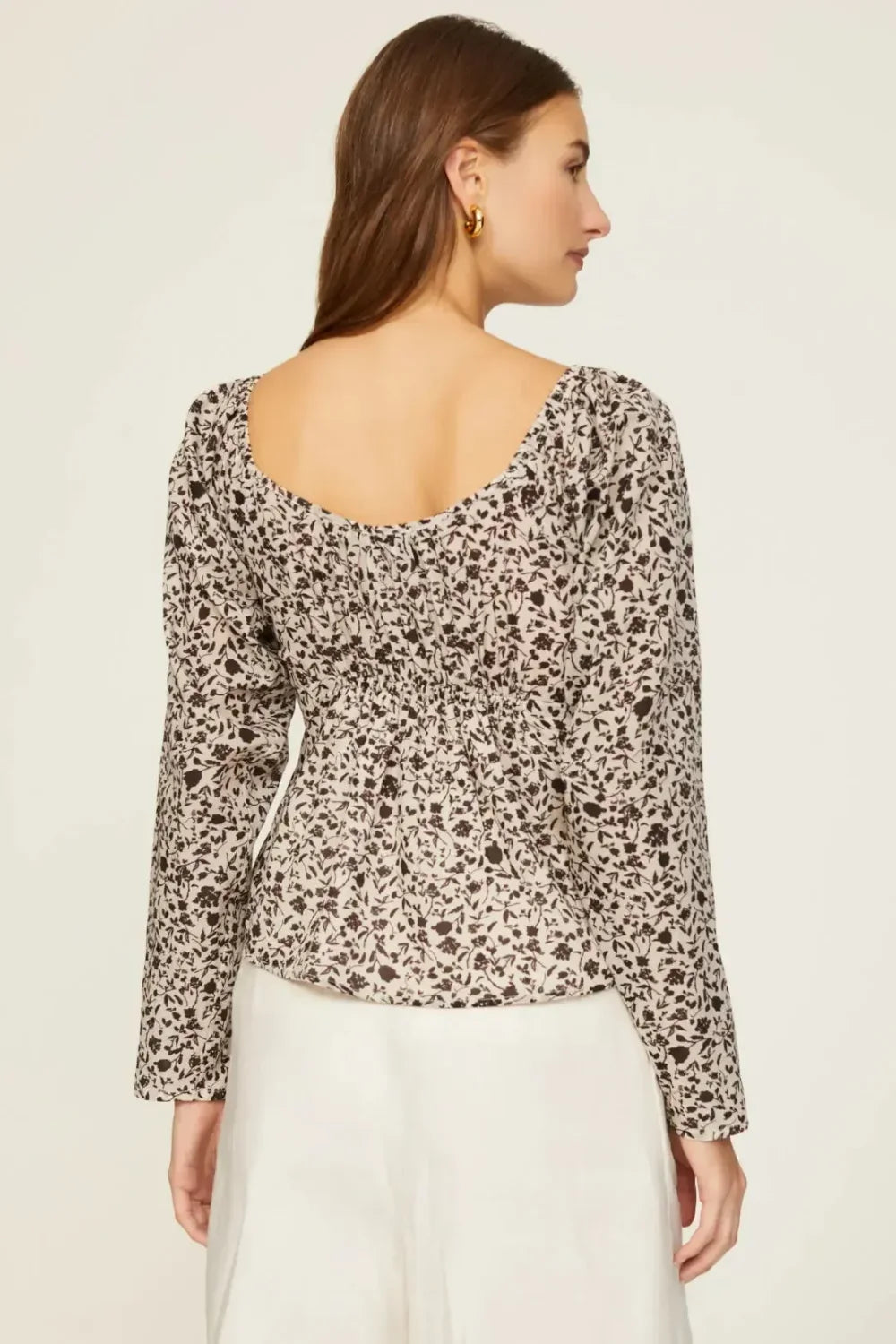 Floral Cinched Front Blouse - Cream Multi - Shirt
