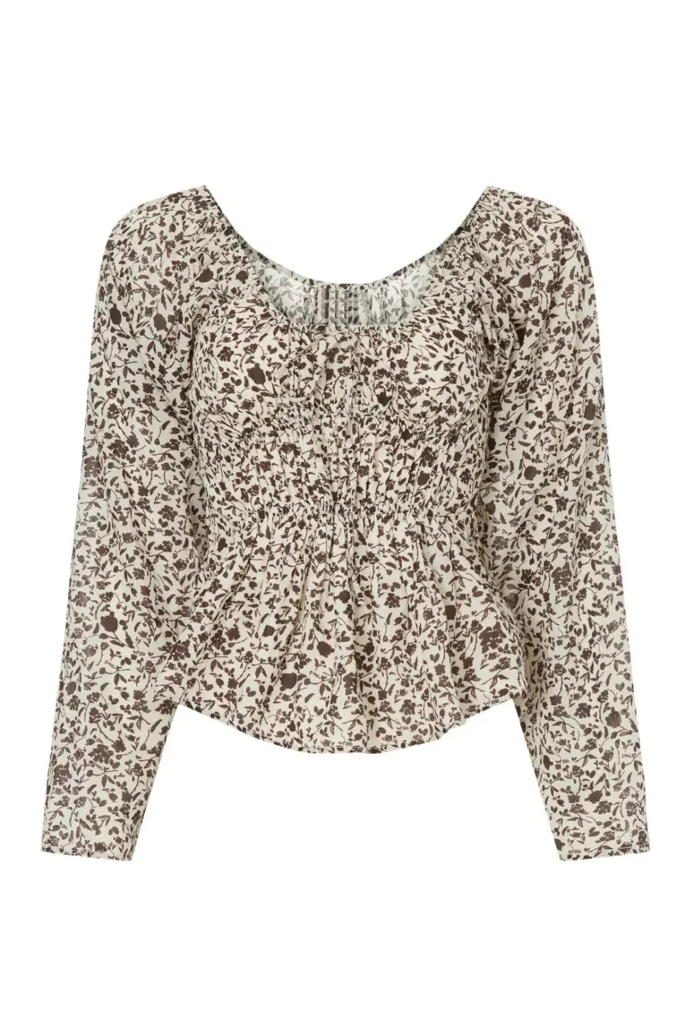 Floral Cinched Front Blouse - Cream Multi - Shirt