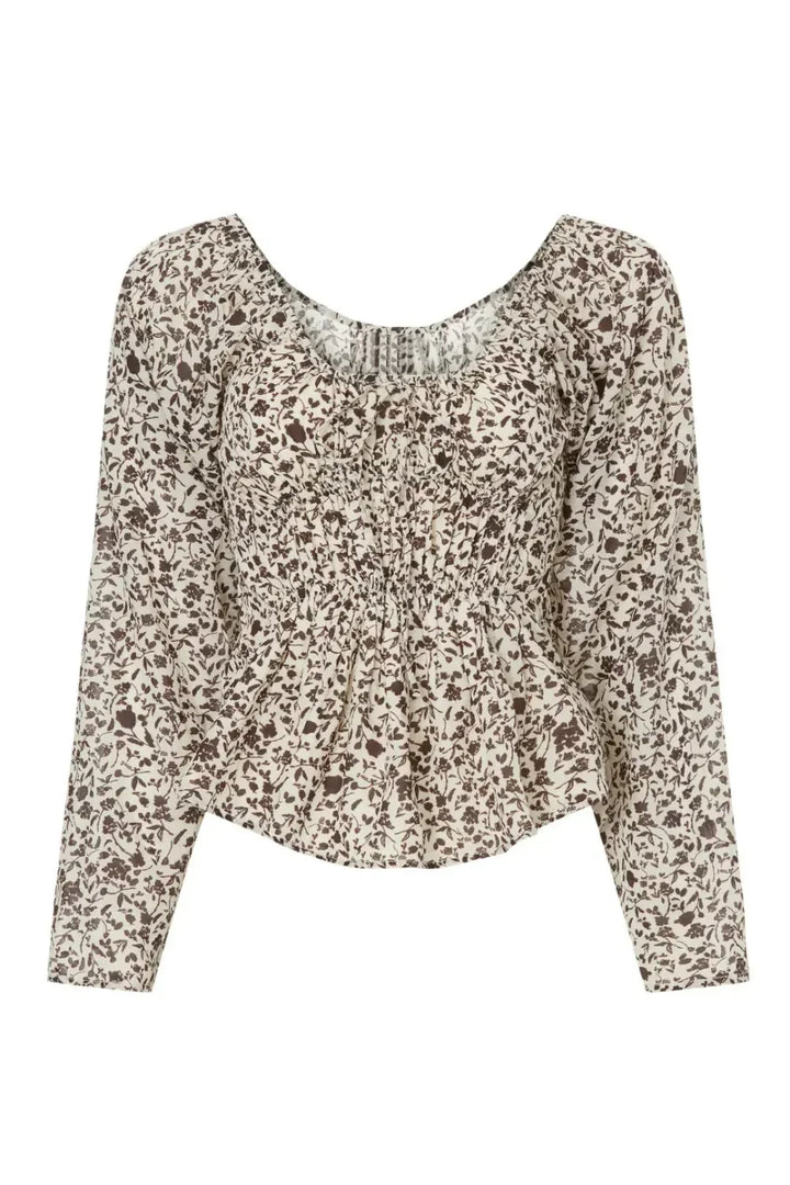 Floral Cinched Front Blouse - Cream Multi - Shirt