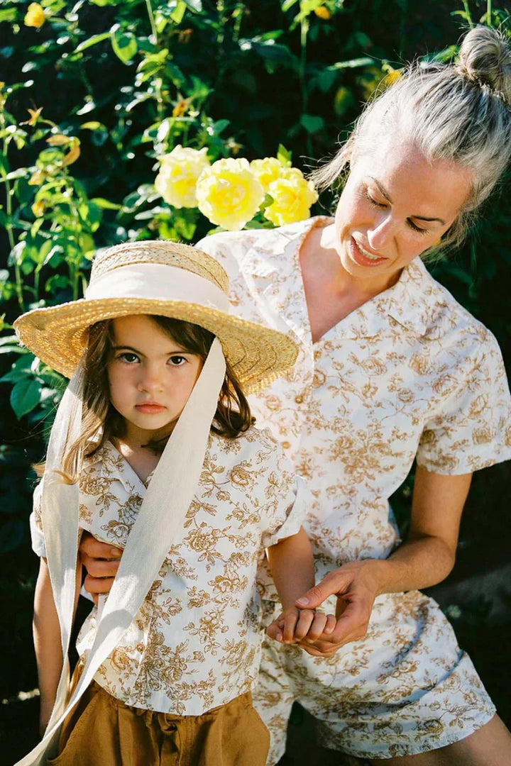 Floral Crop Shirt - Ivory/Oil - Button Down Shirt