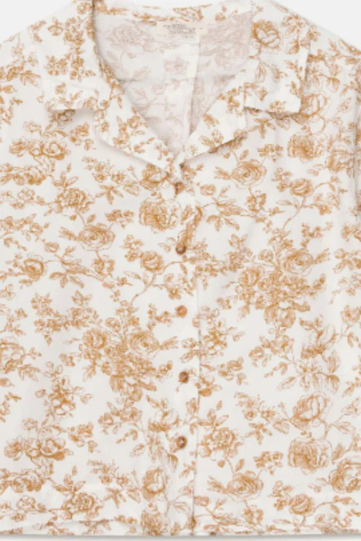 Floral Crop Shirt - Ivory/Oil - Button Down Shirt