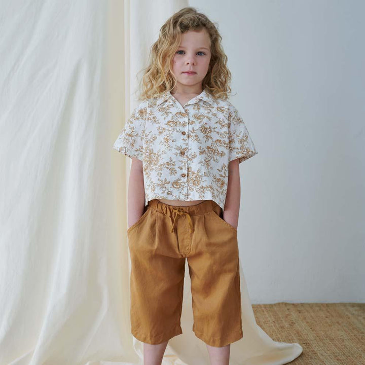 Floral Crop Shirt - Ivory/Oil - Button Down Shirt
