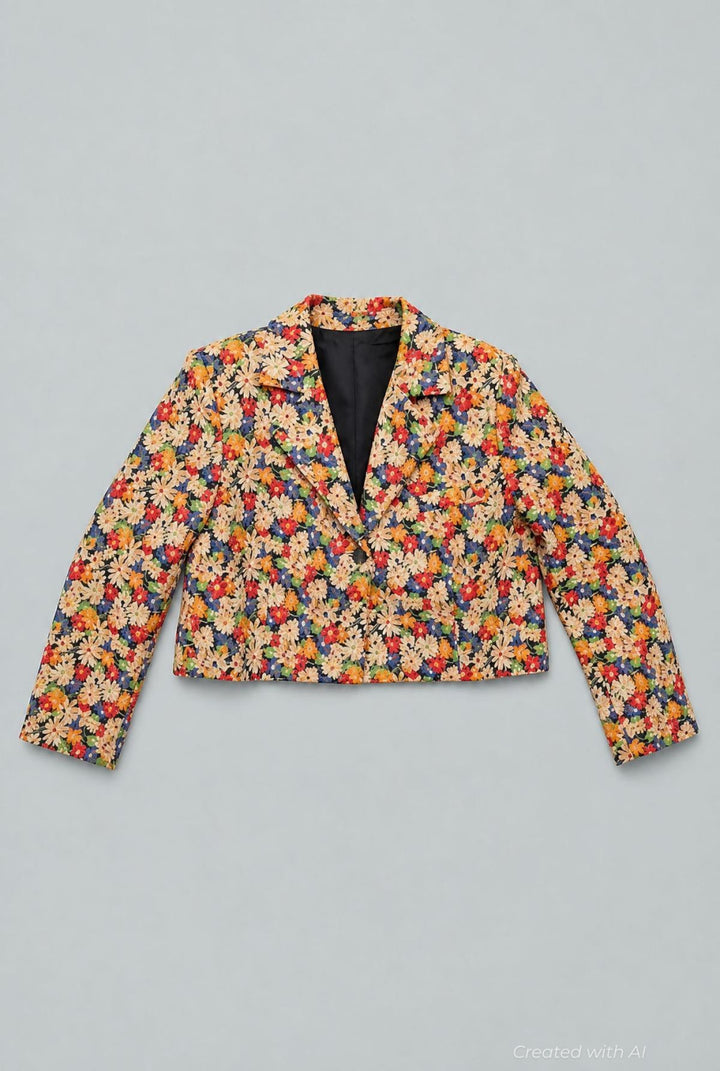 Floral Cropped Blazer - Black Combo - Blazer