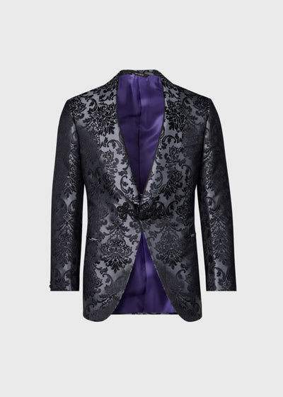 FLORAL JACQUARD SILK DINNER JACKET - Black - Blazer