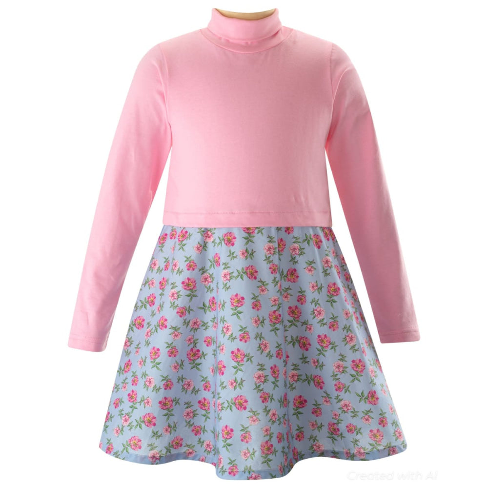 Floral Jersey Turtleneck Dress - 14y - Dresses