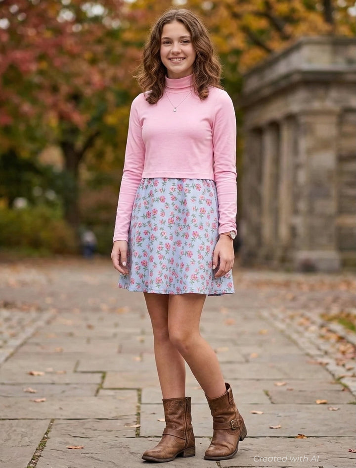 Floral Jersey Turtleneck Dress - 14y - Dresses