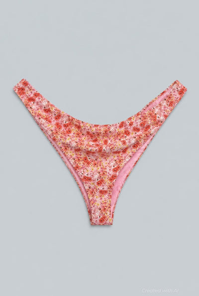 Floral Low Rise Bikini Bottoms - Pink Combo - Bikini Bottom