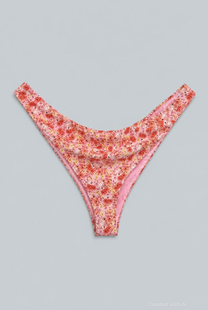 Floral Low Rise Bikini Bottoms - Pink Combo - Bikini Bottom