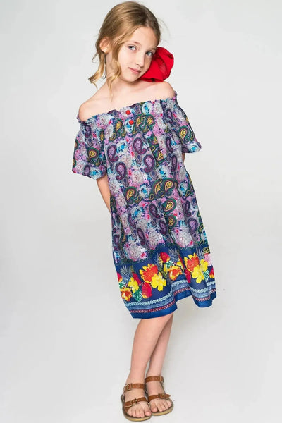 Floral Off-Shoulder Dress - Purple Multi - Dresses