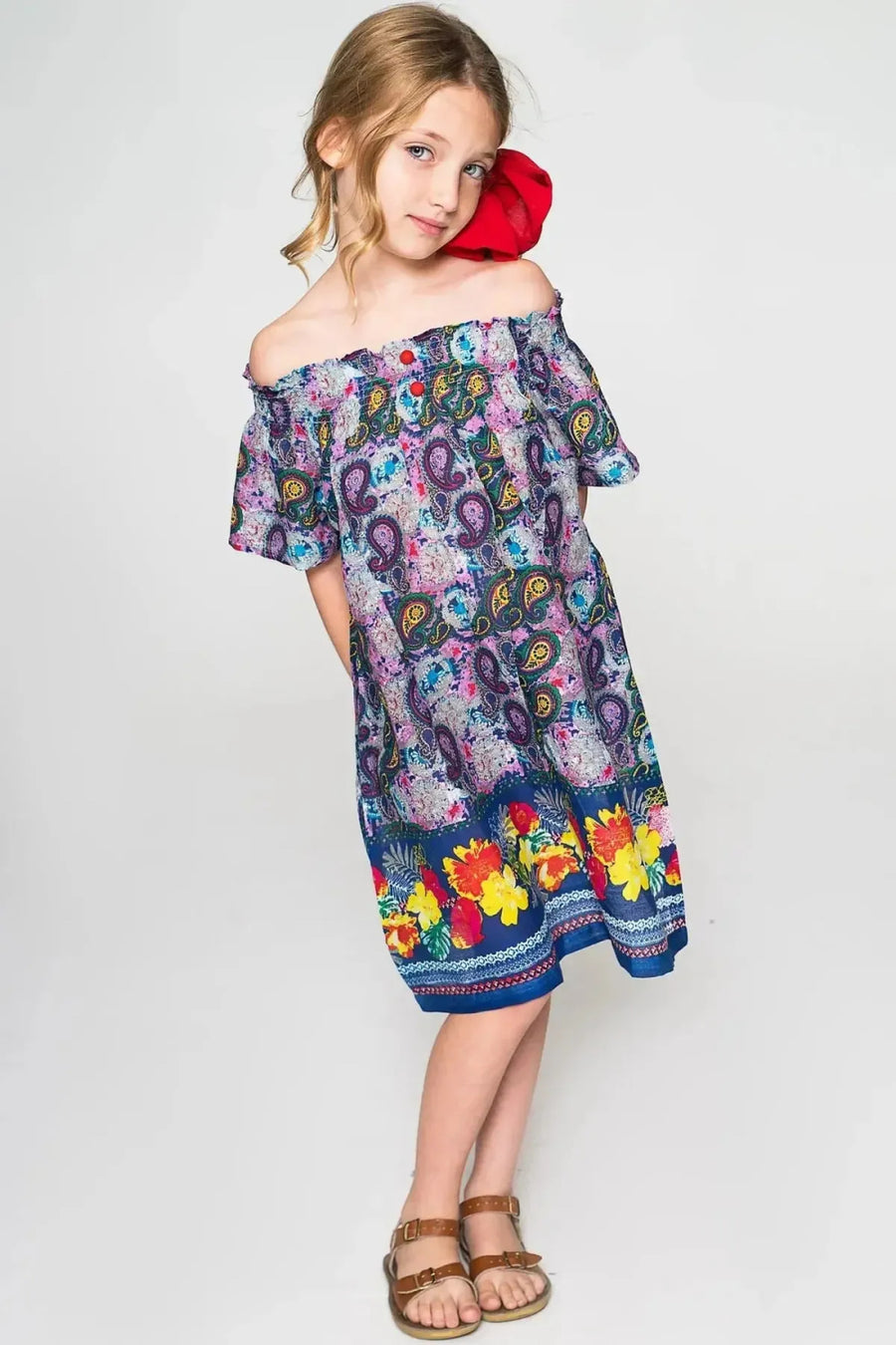 Floral Off-Shoulder Dress - Purple Multi - Dresses