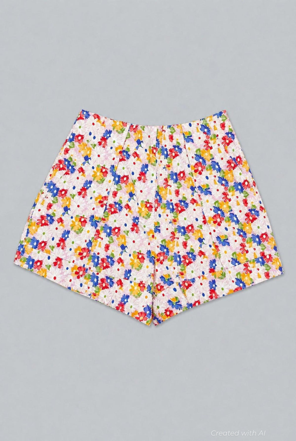 Floral Pleated Shorts - Cream Multi - Shorts