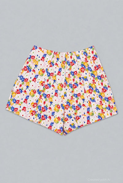 Floral Pleated Shorts - Cream Multi - Shorts