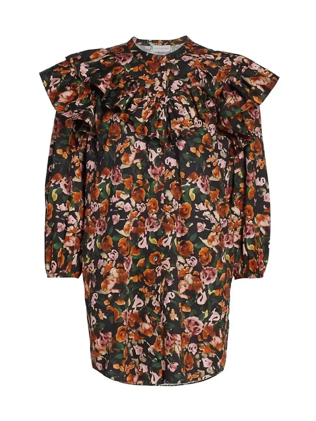 Floral Ruffle Button Up Dress - Black Combo - Dresses