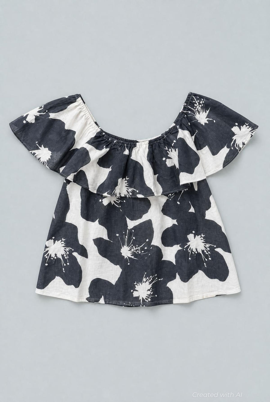 Floral Ruffle Top - Black/White - Blouse