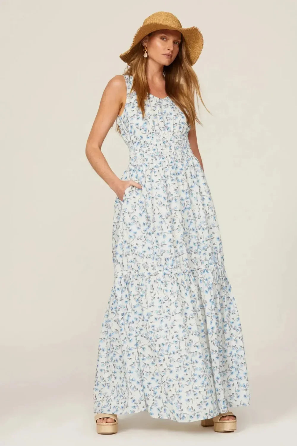 Floral Tiered Maxi Dress - Cream Multi - Dresses