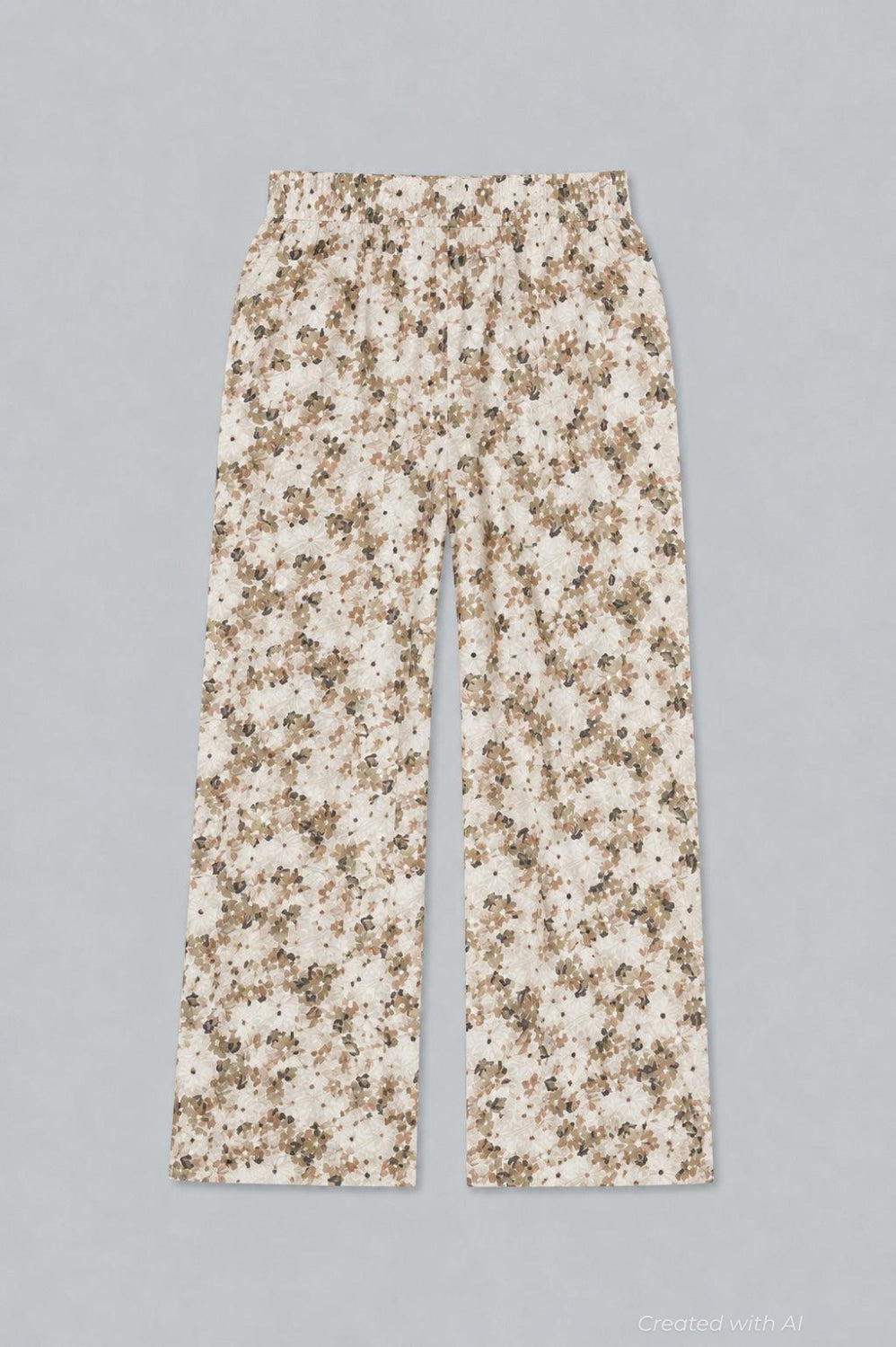 Floral Wide Leg Pants - Tan Combo - Pants
