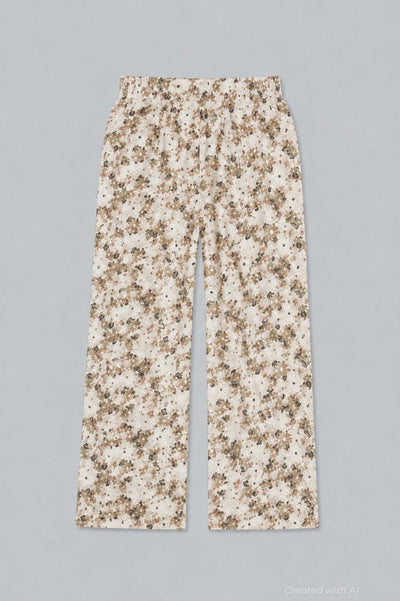 Floral Wide Leg Pants - Tan Combo - Pants