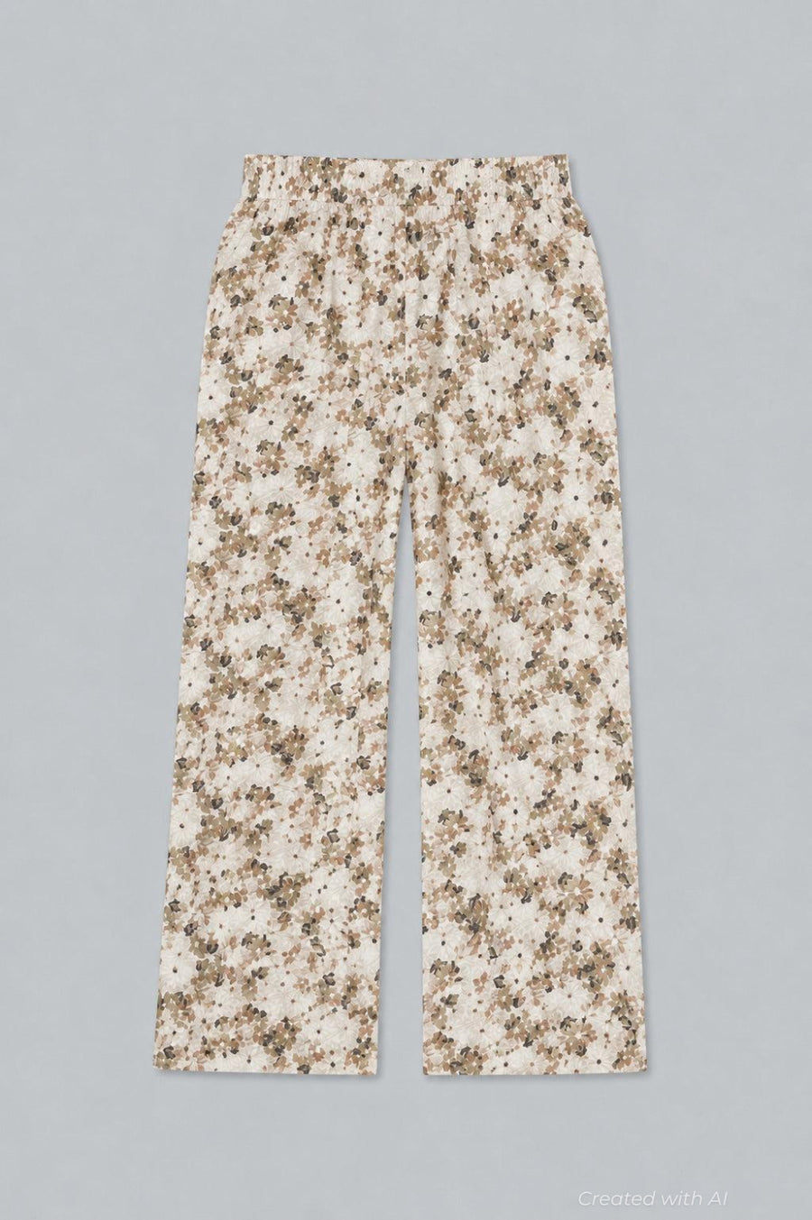 Floral Wide Leg Pants - Tan Combo - Pants